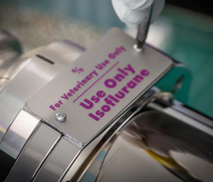 Close view of a veterinary anaesthetic vaporizer
